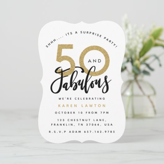 50と素晴らしい驚きの誕生日パーティーの招待 招待状 (スタンド正面)