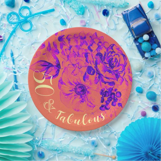 50と素晴らしい鮮やかレトロフローラ ペーパープレート (パーティー)