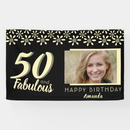 50と素晴らしい黄色のデイジー花水色の写真 横断幕 (横)