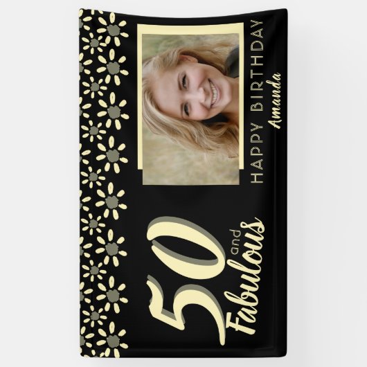 50と素晴らしい黄色のデイジー花水色の写真 横断幕 (縦)