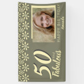 50と素晴らしい黄色のデイジー花水色の写真 横断幕 (縦)