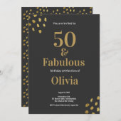 50と素晴らしい黒とゴールデン誕生日 招待状 (正面/裏面)