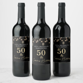 50と素晴らしい黒とストリングライト ワインラベル