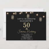 50と素晴らしい黒とストリングライト 招待状 (正面)
