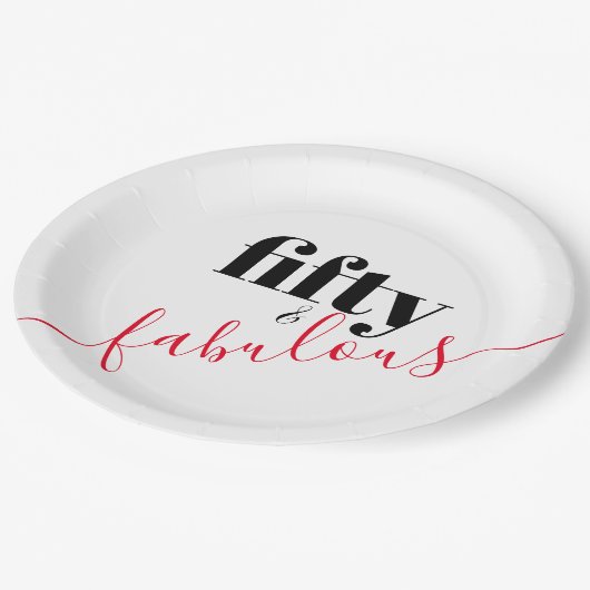 50と素晴らしい黒と赤のスクリプト ペーパープレート (アングル)