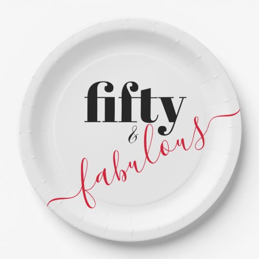50と素晴らしい黒と赤のスクリプト ペーパープレート (正面)