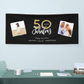 50と素晴らしい黒と金ゴールド誕生日 横断幕 (トレードショー)