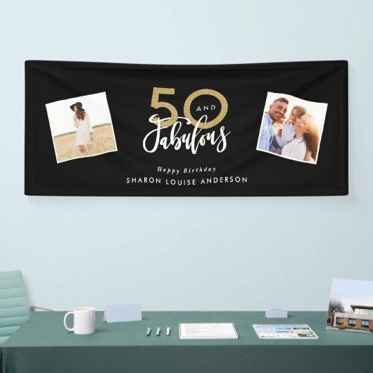 50と素晴らしい黒と金ゴールド誕生日 横断幕 (トレードショー)
