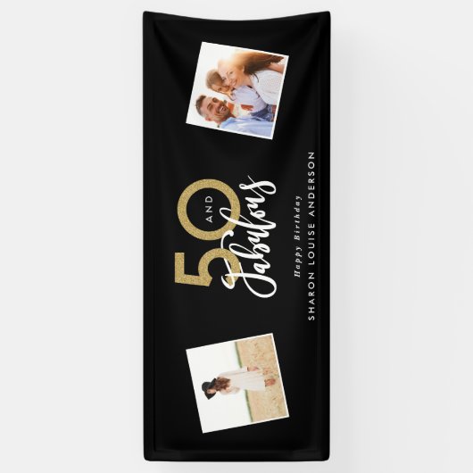 50と素晴らしい黒と金ゴールド誕生日 横断幕 (縦)