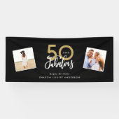 50と素晴らしい黒と金ゴールド誕生日 横断幕 (横)