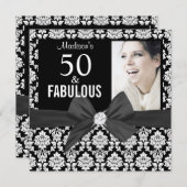 50と素晴らしい黒のダマスク写真50誕生日 招待状 (正面/裏面)