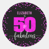 50と素晴らしい黒のホットピンクのドットのはっきりした誕生日 ラウンドシール (正面)