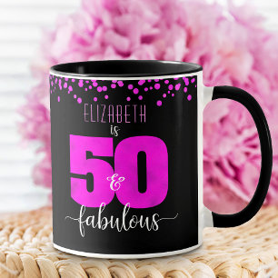 50と素晴らしい黒のホットピンクフォイルドット誕生日 マグカップ