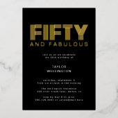 50と素晴らしい黒モダンの誕生日パーティー 箔招待状 (正面)