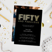 50と素晴らしい黒モダンの誕生日パーティー 箔招待状