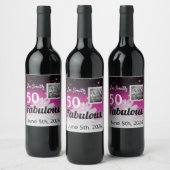 50と素晴らしい黒、ピンク、白とデイジー ワインラベル (ボトル)