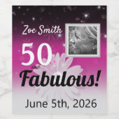 50と素晴らしい黒、ピンク、白とデイジー ワインラベル (シングルラベル)