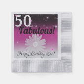 50と素晴らしい黒、ピンク、白と星 縁ありカクテルナプキン (正面)