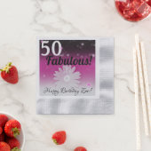 50と素晴らしい黒、ピンク、白と星 縁ありカクテルナプキン (インサイチュ)