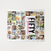 50と素晴らしい40フォトコラージュ誕生日 タペストリー (正面(横))