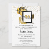 50と素晴らしい50の仮想誕生日金ゴールド 招待状 (正面)