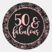 50と素晴らしい50エレガント番目の誕生日バラ金ゴールド ラウンドシール (正面)