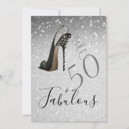 50と素晴らしい50番目のエレガントグリッター銀 招待状