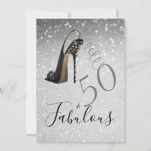 50と素晴らしい50番目のエレガントグリッター銀 招待状 (正面)