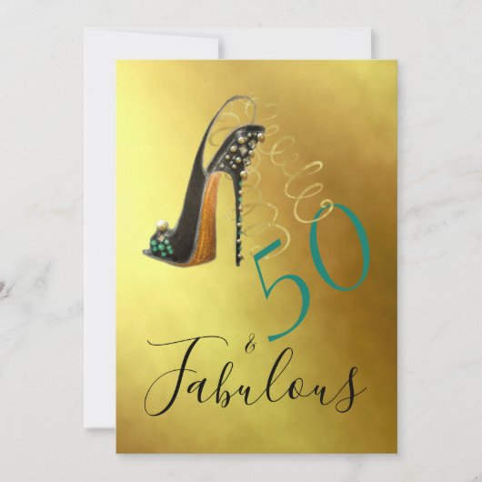 50と素晴らしい50番目のエレガント金ゴールドシスタイリッシュック 招待状 (正面)