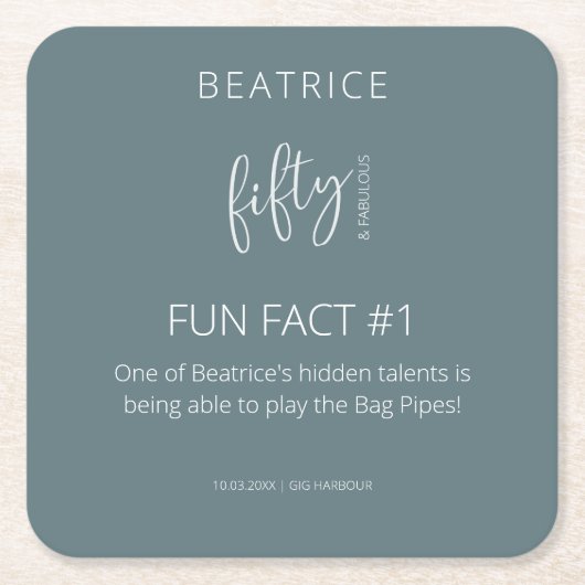 50と素晴らしい50番目の誕生日おもしろい事実 スクエアペーパーコースター (正面)