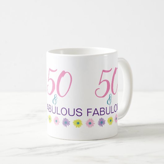 50と素晴らしい50番目の誕生日おもしろい紫 コーヒーマグカップ (正面右)
