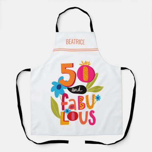50と素晴らしい50番目の誕生日お洒落レタリング エプロン (正面)