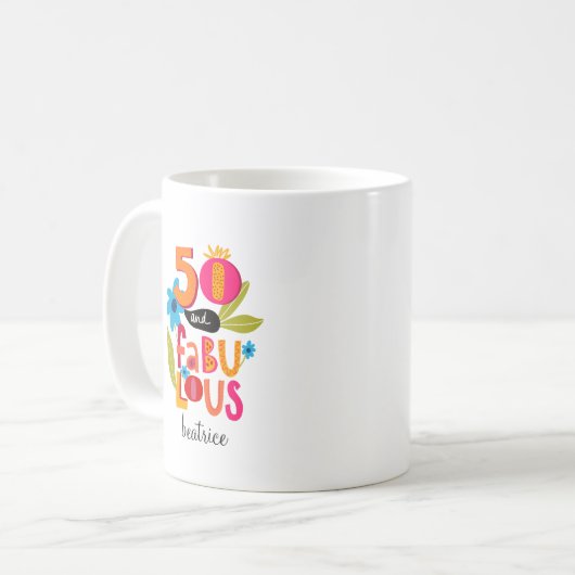 50と素晴らしい50番目の誕生日お洒落レタリング コーヒーマグカップ (正面左)