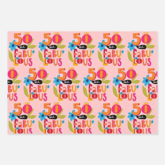 50と素晴らしい50番目の誕生日お洒落レタリング ラッピングペーパーシート (正面2)