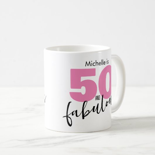 50と素晴らしい50番目の誕生日ギフト50ピンク コーヒーマグカップ (正面右)