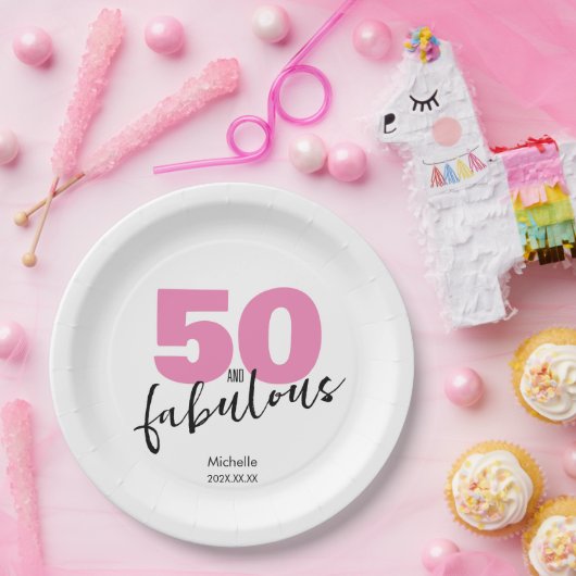 50と素晴らしい50番目の誕生日ギフト50ピンク ペーパープレート (パーティー)