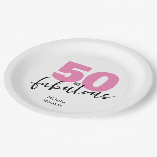 50と素晴らしい50番目の誕生日ギフト50ピンク ペーパープレート (アングル)