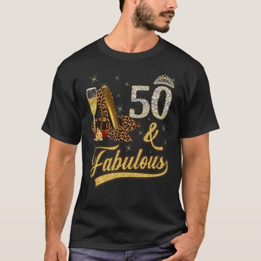 50と素晴らしい50番目の誕生日バラワインヒョウ高 Tシャツ (正面)