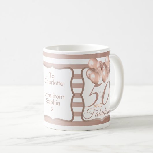 50と素晴らしい50番目の誕生日バラ金ゴールド コーヒーマグカップ (正面右)