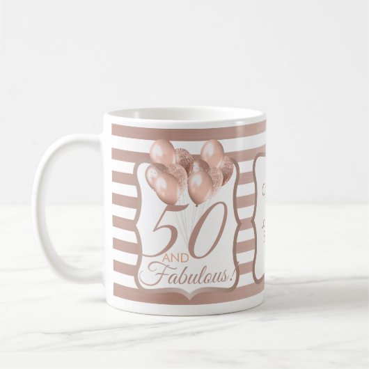 50と素晴らしい50番目の誕生日バラ金ゴールド コーヒーマグカップ (左)