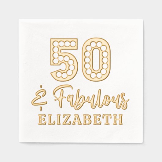 50と素晴らしい50番目の誕生日パーソナライズされた名 箔ナプキン (正面)