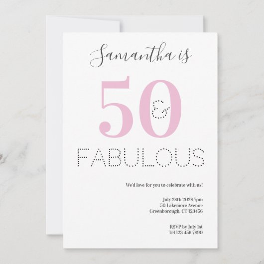 50と素晴らしい50番目の誕生日ピンクパーティー 招待状 (正面)