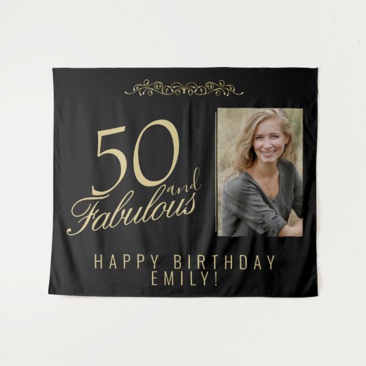 50と素晴らしい50番目の誕生日写真の背景 タペストリー (正面(横))