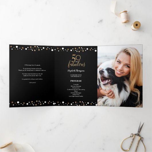 50と素晴らしい50番目の誕生日写真3つ折り 三つ折りカード (内部)