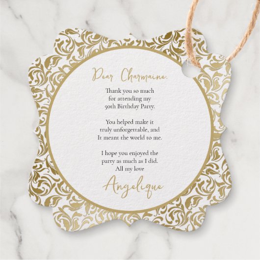 50と素晴らしい50番目の誕生日金ゴールドの葉渦 フェイバータグ (裏面)