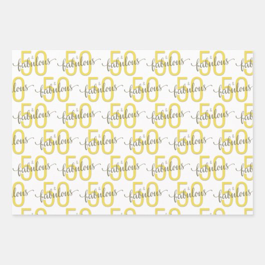 50と素晴らしい50番目の誕生日金ゴールドグレー ラッピングペーパーシート (正面3)