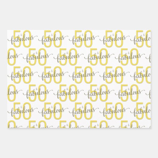 50と素晴らしい50番目の誕生日金ゴールドグレー ラッピングペーパーシート (正面2)