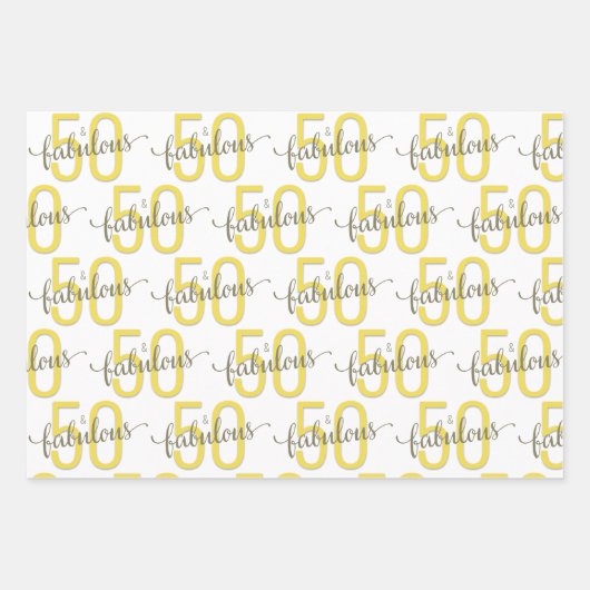 50と素晴らしい50番目の誕生日金ゴールドグレー ラッピングペーパーシート (正面)