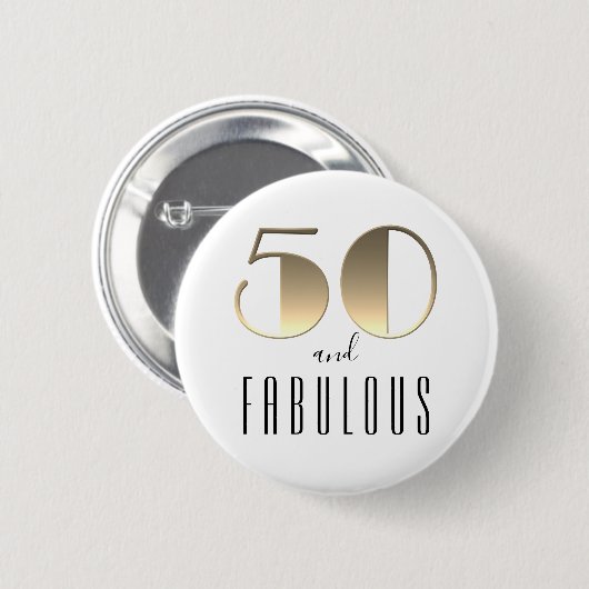 50と素晴らしい50番目の誕生日金ゴールド 缶バッジ (正面&裏面)