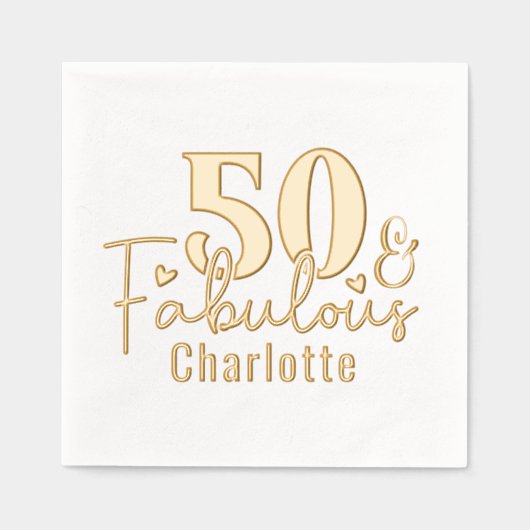 50と素晴らしい50番目の誕生日 パーソナライズされた 箔ナプキン (正面)